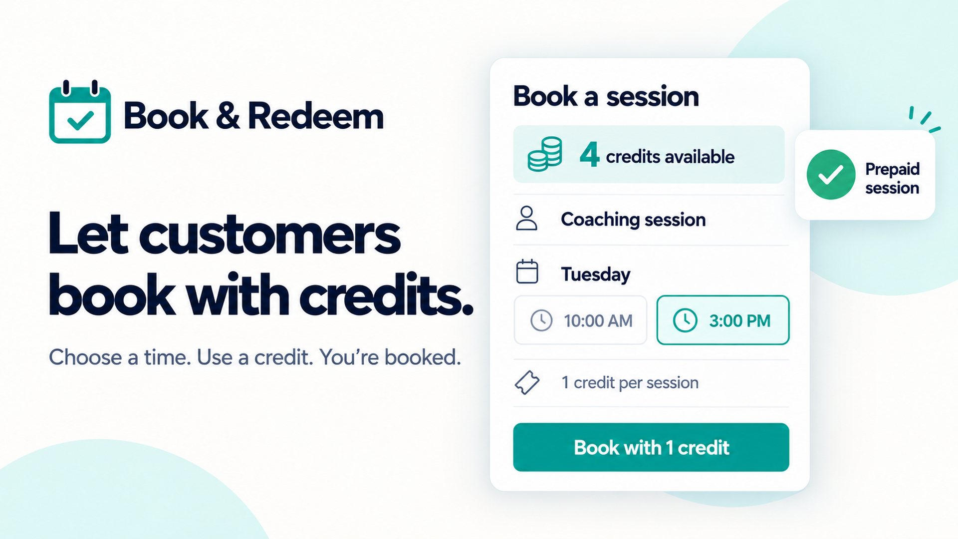 Illustration of a customer choosing a session time and booking with one credit.